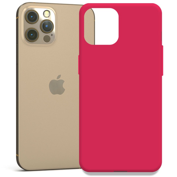 Husa pentru Apple iPhone 12 Pro, Color Shield, Interior de catifea, Suprafata aderenta, Protectie antisoc, Margini ridicate, Regular Fit, Silicon, Magenta