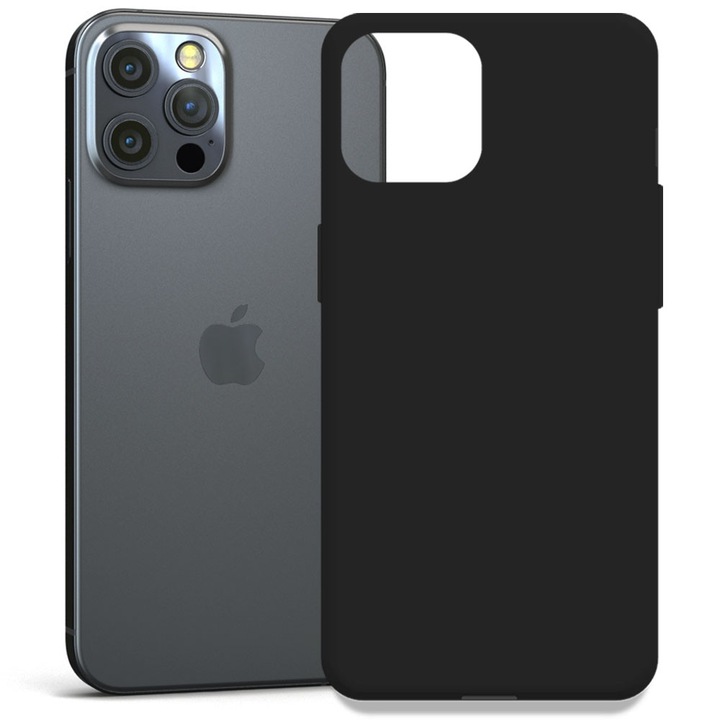 Husa pentru Apple iPhone 12 Pro, Color Shield, Interior de catifea, Suprafata aderenta, Protectie antisoc, Margini ridicate, Regular Fit, Silicon, Negru intens