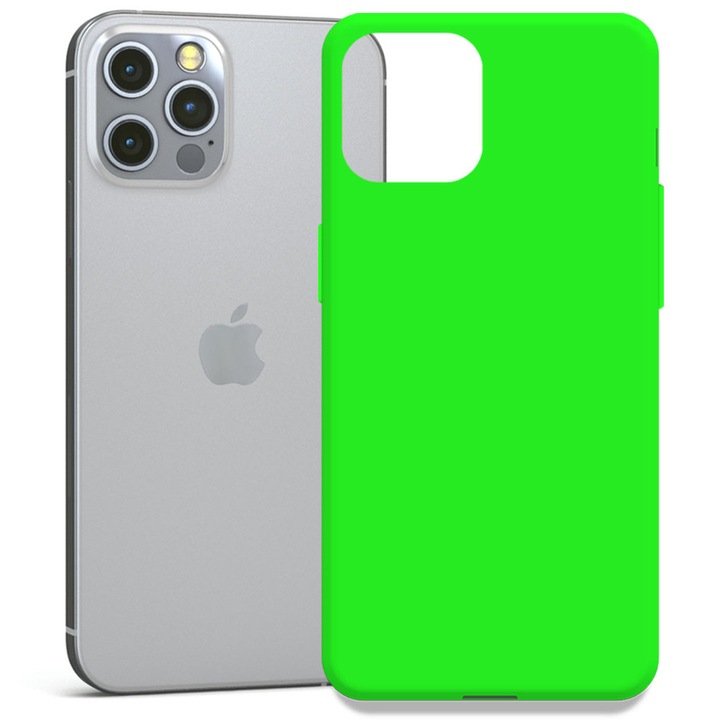 Husa pentru Apple iPhone 12 Pro, Color Shield, Interior de catifea, Suprafata aderenta, Protectie antisoc, Margini ridicate, Regular Fit, Silicon, Verde aprins