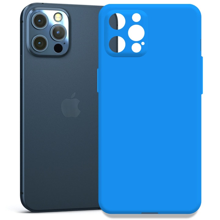 Husa pentru Apple iPhone 12 Pro, Color Shield, Interior de catifea, Suprafata aderenta, Protectie antisoc, Margini ridicate, Regular Fit, Silicon, Albastru neon