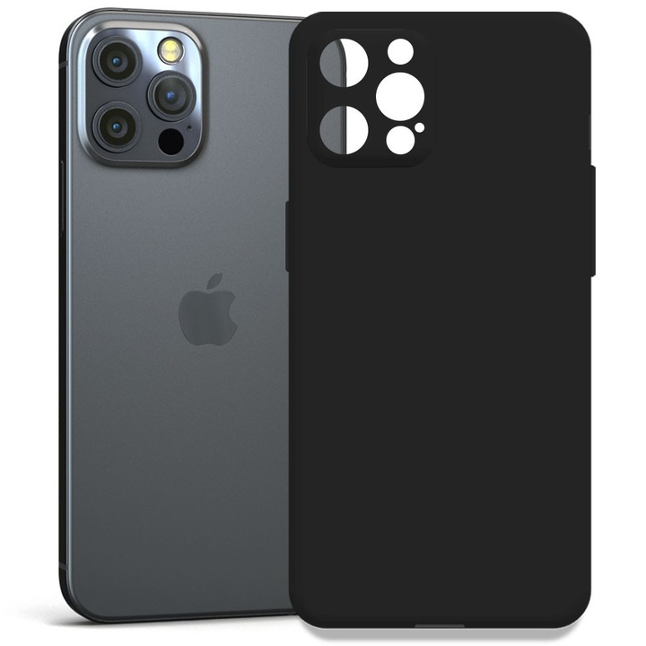 Husa pentru Apple iPhone 12 Pro, Color Shield, Interior de catifea, Suprafata aderenta, Protectie antisoc, Margini ridicate, Regular Fit, Silicon, Negru