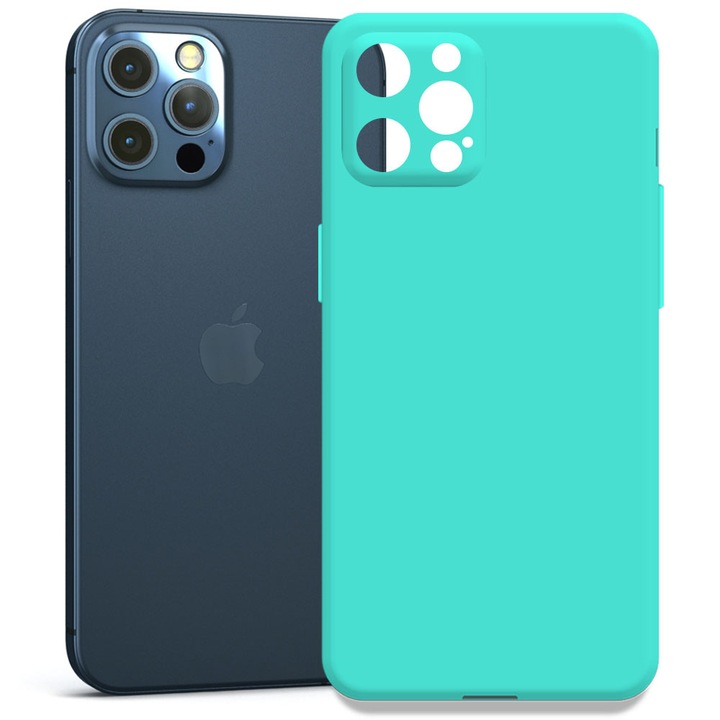 Husa pentru Apple iPhone 12 Pro, Color Shield, Interior de catifea, Suprafata aderenta, Protectie antisoc, Margini ridicate, Regular Fit, Silicon, Turcoaz