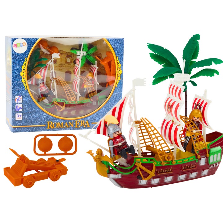 Интерактивен комплект играчки, LEAN TOYS, светлинни и звукови ефекти, катапулт, палми, 28x22x6,5 cm