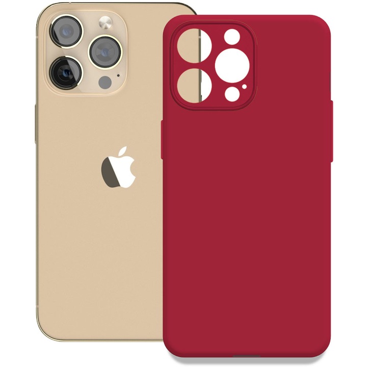 Husa pentru Apple iPhone 13 Pro Max, Color Shield, Interior de catifea, Suprafata aderenta, Protectie antisoc, Margini ridicate, Regular Fit, Silicon, Visiniu