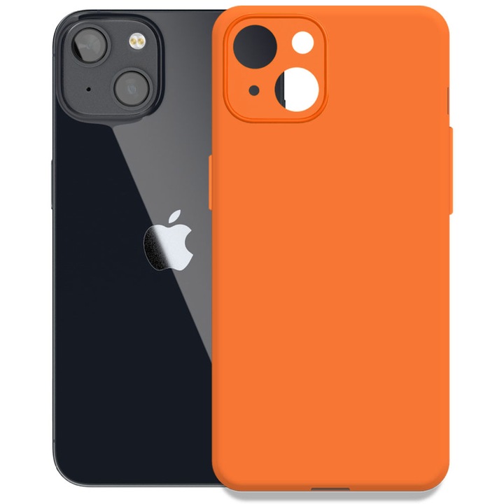 Husa pentru Apple iPhone 14, Color Shield, Interior de catifea, Suprafata aderenta, Protectie antisoc, Margini ridicate, Regular Fit, Silicon, Portocaliu neon