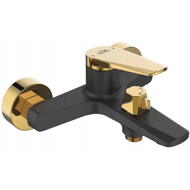 Baterie sanitara Kuchinox Rubio, monocomanda, negru cu auriu, 18x12x21cm