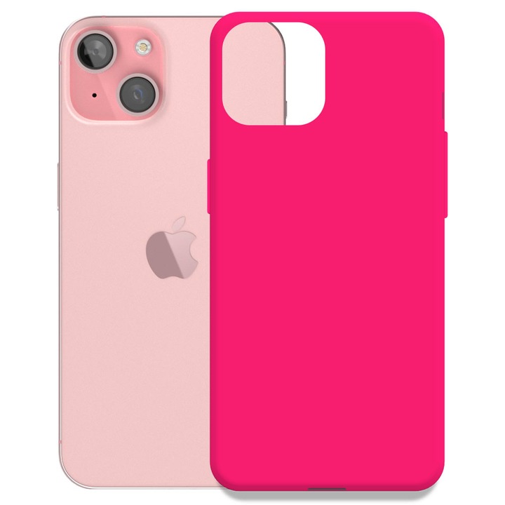 Husa pentru Apple iPhone 15, Color Shield, Interior de catifea, Suprafata aderenta, Protectie antisoc, Margini ridicate, Regular Fit, Silicon, Roz neon
