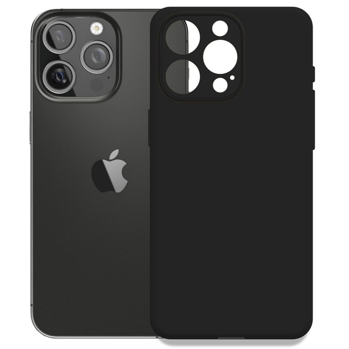 Husa pentru Apple iPhone 15 Pro, Color Shield, Interior de catifea, Suprafata aderenta, Protectie antisoc, Margini ridicate, Regular Fit, Silicon, Negru