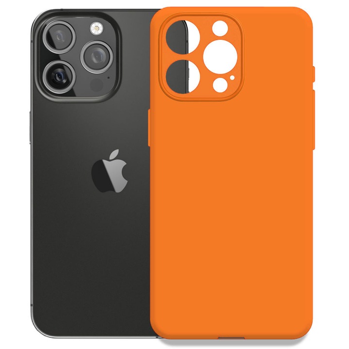 Husa pentru Apple iPhone 15 Pro, Color Shield, Interior de catifea, Suprafata aderenta, Protectie antisoc, Margini ridicate, Regular Fit, Silicon, Portocaliu neon