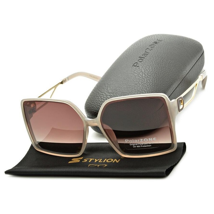 Ochelari de soare dama, PolarZone, Polarizati, Cappuccino/Auriu, 61x16x135mm