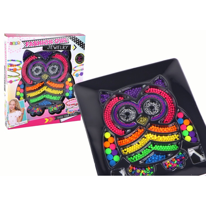 Set de Artizanat LEAN TOYS, 3000 de Margele, Motiv Bufnita, Multicolor, 32x28x5cm