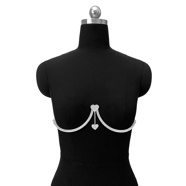 Lant pentru corp BOMSTOM, cristal stralucitor, argintiu, inchidere lobster