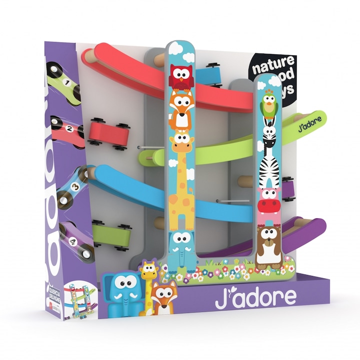 Set de pista de curse colorat din lemn J′adore, 5 bucati