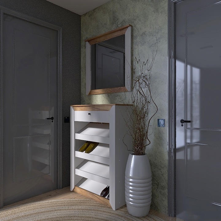 Mobilier hol Nordic-3, Everest, PAL, 80 х 33 х 191 cm, Stejar kraft auriu, alb