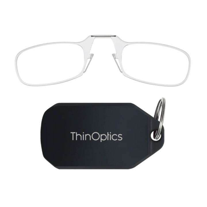 Ochelari de vedere (pentru citit) fara rame ThinOptics, Cu breloc mat negru, Ultra-compacti, Dioptrie +1.5, Transparent
