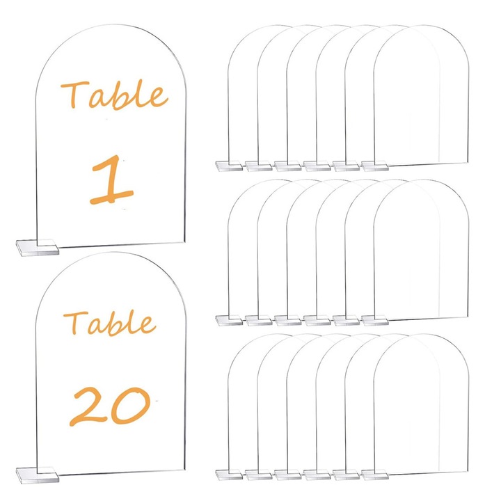 20 db-os BOMSTOM esküvői ültető asztalszám készlet, átlátszó akril, támasztékkal, 10x15 cm