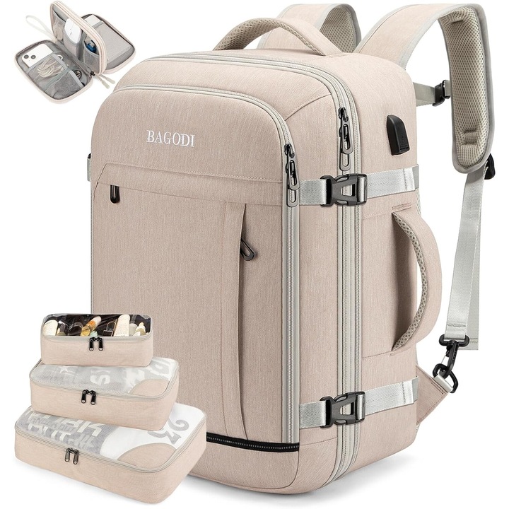 VINTOP Többfunkciós hátizsák, kihúzható 40 literes, tágas, lyukkal audiokábelhez és USB-porthoz, smart casual üzleti/utazáshoz és 17 hüvelykes laptop, rózsaszín