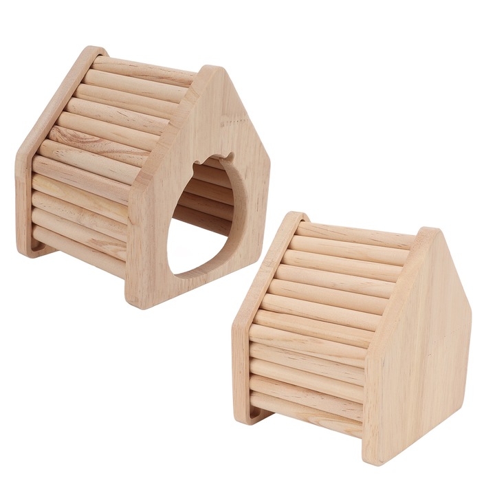 Longziming дървена къща за хамстери, дъб и бор, дишаща, 11x10x12см