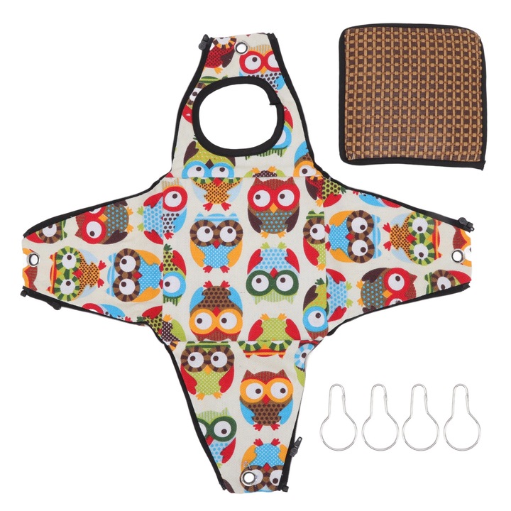 Hamac pentru animale mici, Enforose, design cu bufnita, material canvas si rattan, cu 4 carlige, dimensiuni 1xHamac, 1xPad.