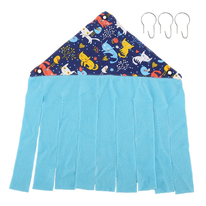 Ъглова шатра за дълголетни гризачи, платно и фланела, синя, 29x41см