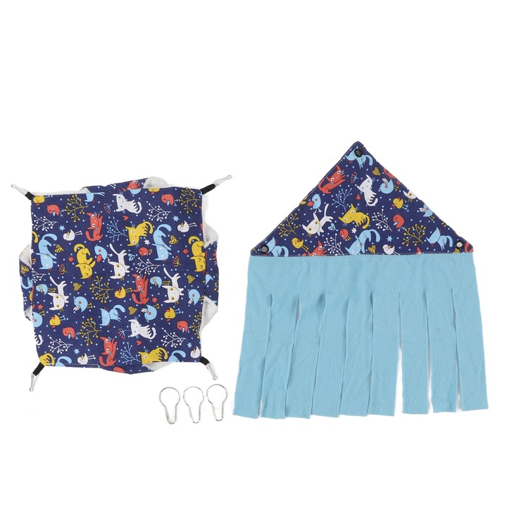 Hamac pentru hamsteri Enforose, 30x30cm, material canvas si plus, set cu adapost si carlige