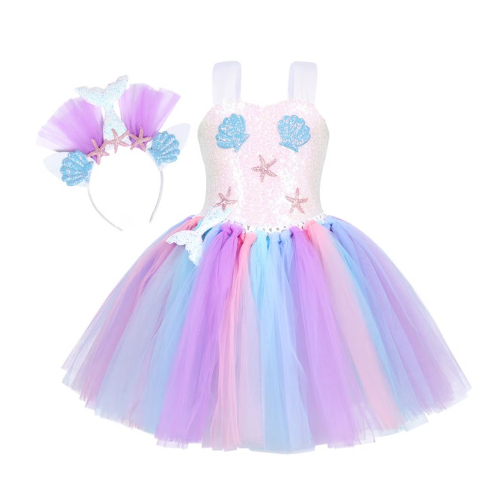 Mermaid Cosplay karneváli jelmez, ANUTETOUNI, Ariel hercegnő, Disney, Kiegészítőkkel, Karácsony, Halloween, Gyereknap, Poliészter/Tüll, Kék, 3-4 év, 110 cm ﻿