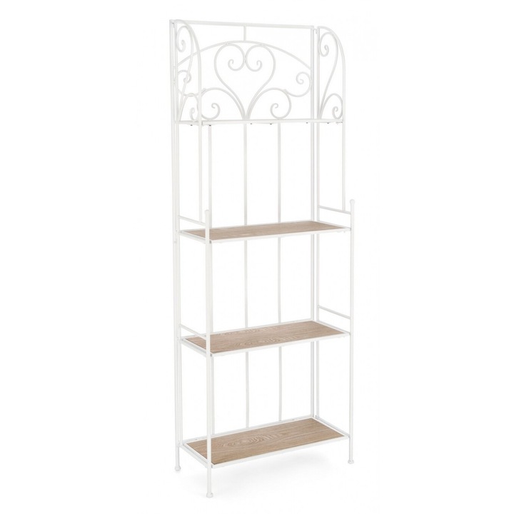 Рафт 4 рафта бяла стомана естествен мдф Guenda 59x28x167 см