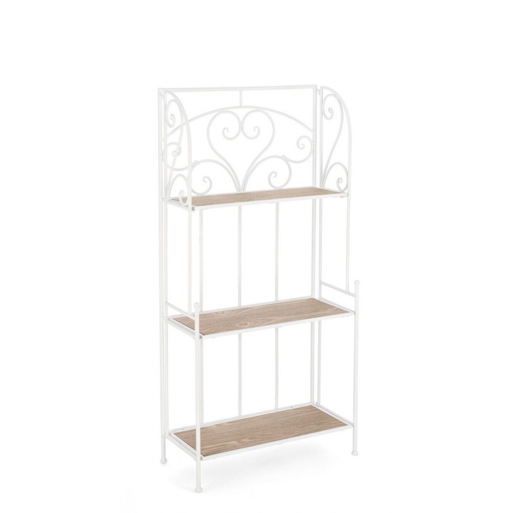 Етажерка 3 рафта бяла стомана МДФ натурален Guenda 60x28x127 см