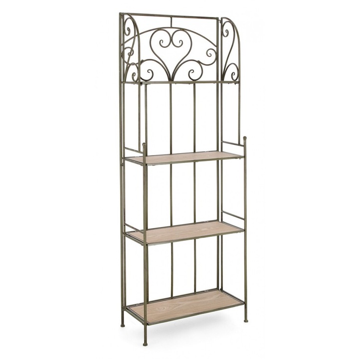 Стелаж 4 рафта стомана зелен мдф естествен Guenda 59x28x167 см