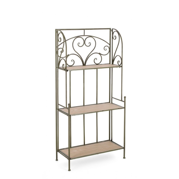 Стелаж 3 рафта зелен мдф естествена стомана Guenda 60x28x127 см