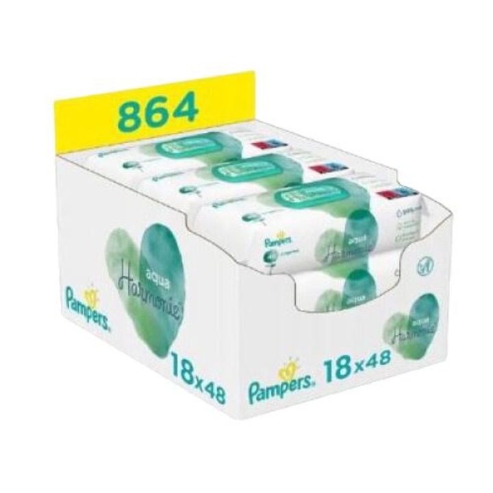 Szett 864 baba törlőkendő, Pampers, bio pamut, 99% víz, fehér