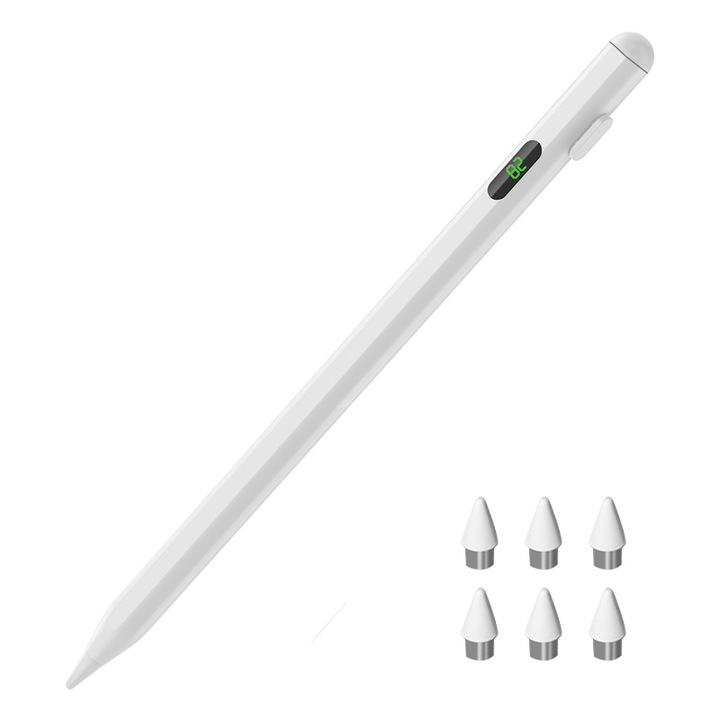 Stylus pentru iPad, special pentru ipad dupa 2018, sistem de tableta 12.2 sau mai sus, economisire inteligenta a energiei, afisare a energiei, atingere anti-falsa, detectare a presiunii de inclinare, desen de birou poate fi, port de incarcare Type-C, alb