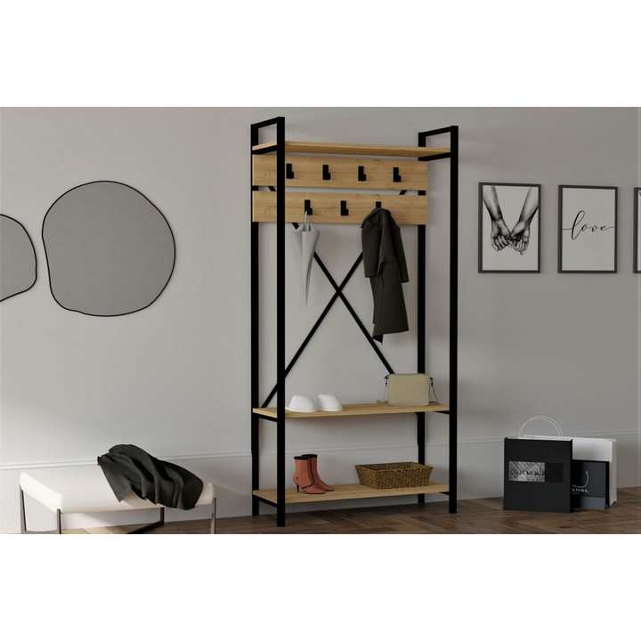 Ruhaakasztó polcokkal Alfa modell, tölgy, 90x34x180 cm