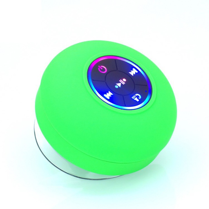 Vezeték nélküli hordozható hangszóró tapadókoronggal, IPX4 vízállóság, Bluetooth 5.0, zöld, 8,5x8,5x6,5 cm
