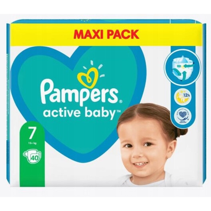 Set 40 scutece Pampers Active Baby 7, 15+ kg, pentru baieti si fete