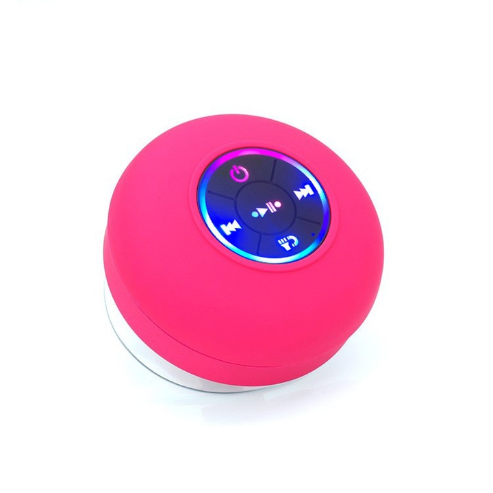 Vezeték nélküli hordozható hangszóró tapadókoronggal, IPX4 vízálló, Bluetooth 5.0, rózsaszín, 8,5x8,5x6,5 cm