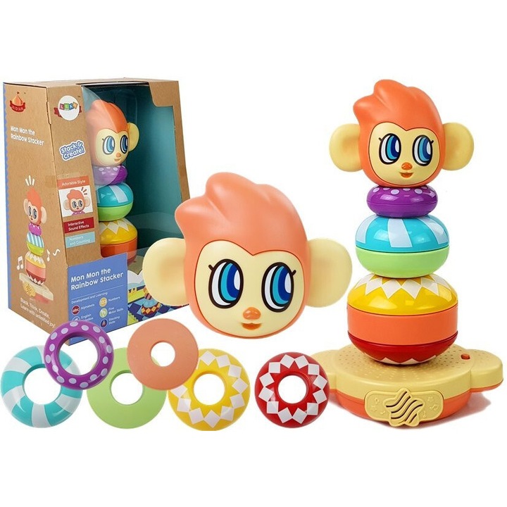 Интерактивна бебешка пирамида LEAN TOYS, числово обучение, звуци, многоцветна, 29x17x13cm