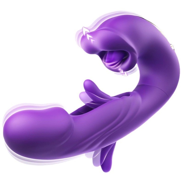 Вибратор 3 в 1, Стимулация на ерогенните зони, 10 режима на вибрация, 10 орални режима, IPX7 водоустойчивост, Ергономичен дизайн, USB магнитно зареждане, Мек силикон, Дължина 27 см, Лилав