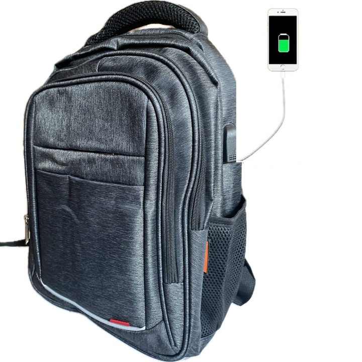 Rucsac Inteligent Unisex, UltraLight, Waterproof, Port USB, Smart Design, Multifunctional, Fashon Stile Day By Day, Gri, Madette Line