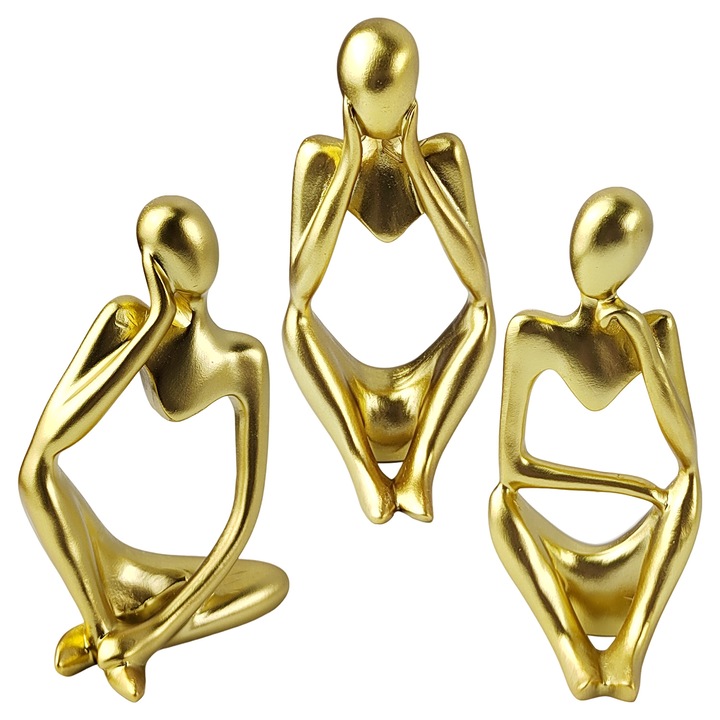 Set decorativ 3 piese Qipuneky, rasina de calitate, auriu, 19x16x11cm