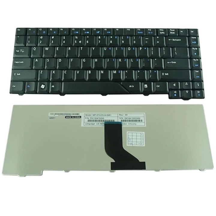 Laptop billentyűzet, kompatibilis Acer 9J.N7082.C1D K052002A1, UI, KB.T5902.002, KBINT00217, KBTNT07002, MP-07A53U4-442, NSK-AEA1D, NSK-AEC1D, PK13ZHN01R0, PK13ZHN02R0, TravelMate, 2200, 2202