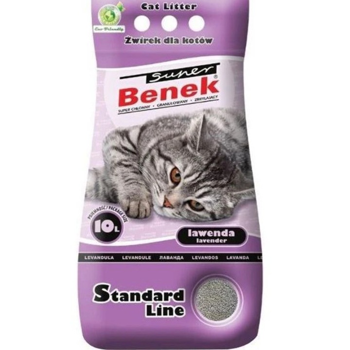 Asternut bentonitic animale, Super Benek, parfum lavanda, 10l