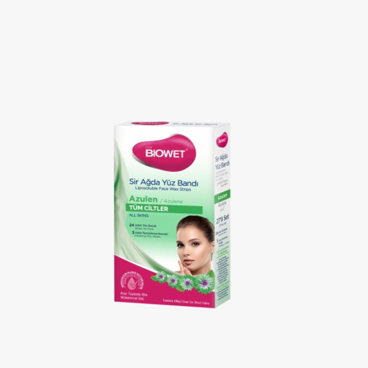 Benzi depilatoare pentru fata azulene 24 buc + 3 servetele Biowet