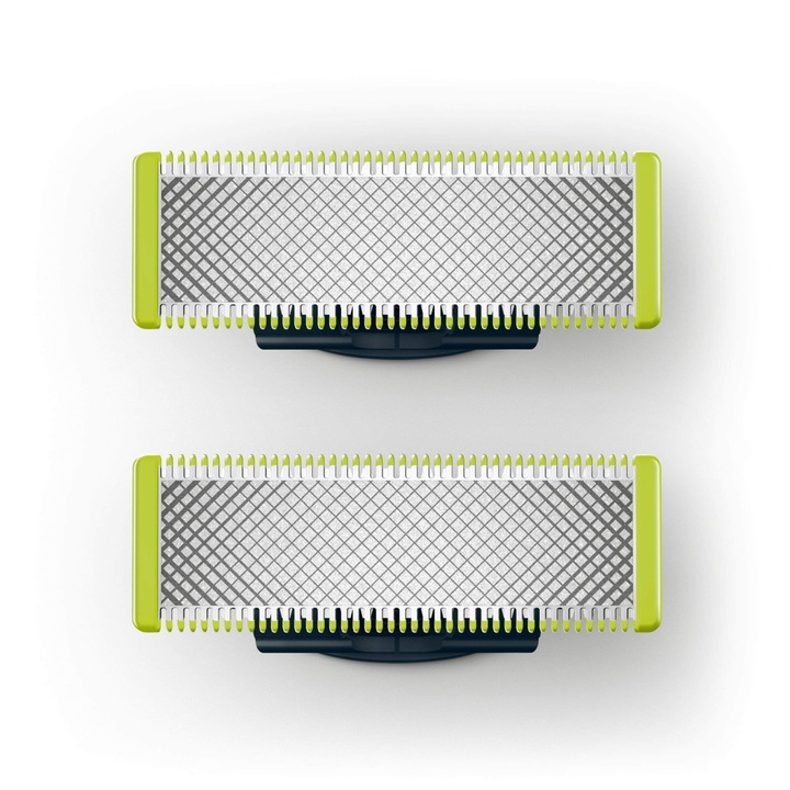 Tartalék kompatibilis Philips OneBlade és OneBladePro, OEMG®, rozsdamentes acél, nedves és száraz, kettős védelem, készlet 2 penge, kontúrokat követő technológia, kompakt kialakítás, zöld