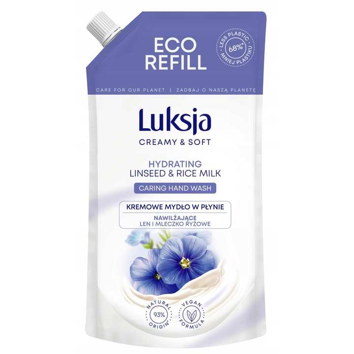 Sapun lichid Luksja Creamy & Soft, len si lapte de orez, 400ml