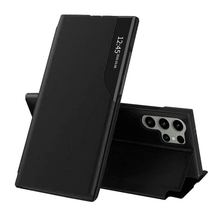 Калъф за Samsung Galaxy S25 Ultra тип книга, S-View, функция стойка, премиум качество, анти-шок, подобрена защита, черен