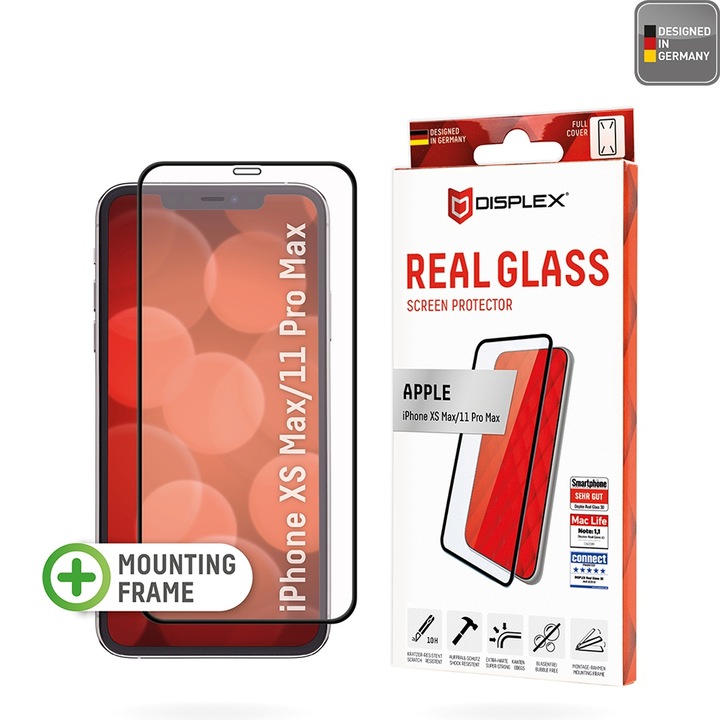 Fólia iPhone XS Max / 11 Pro Max készülékhez - Displex Real Glass Full Cover - Fekete