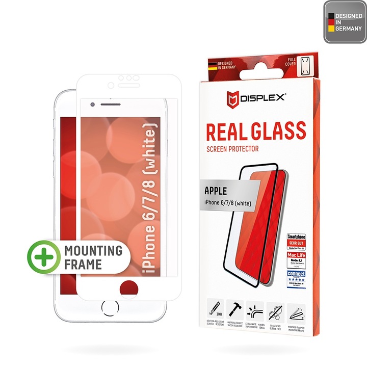 Fólia iPhone 6 / 6S / 7 / 8 / SE 2, SE 2020 / SE 3, SE 2022 telefonokhoz - Displex Real Glass teljes burkolat - fehér