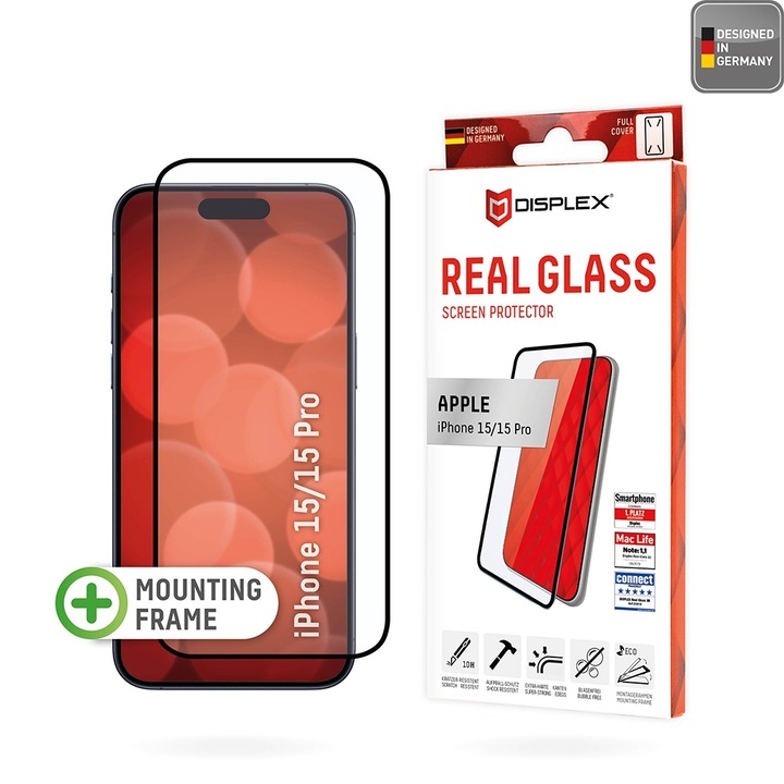 Folie pentru iPhone 15 / iPhone 15 Pro - Displex Real Glass Full Cover - Black