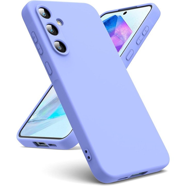 Husa pentru Samsung Galaxy A55 Liquid Silicone subtire captusita cu microfibra anti amprenta protectie camera foto lavanda